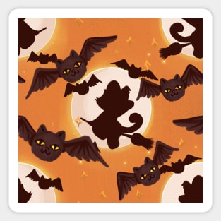 spooky halloween pattern with cat-bats orange Sticker